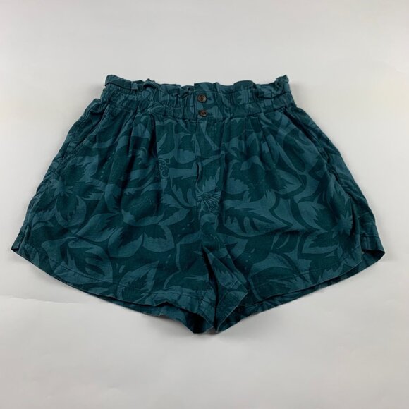 Madewell Pants - Madewell Dark Green Tropicale Floral Linen-Blend Pull-On Paperbag Shorts S